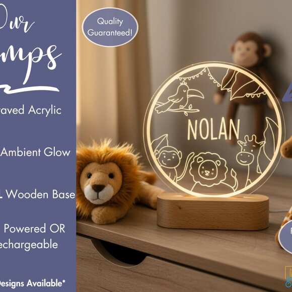 Safari LED Animal Lamp | Personalized Kids Night Light with Cute Animals - Picture 3 of 8